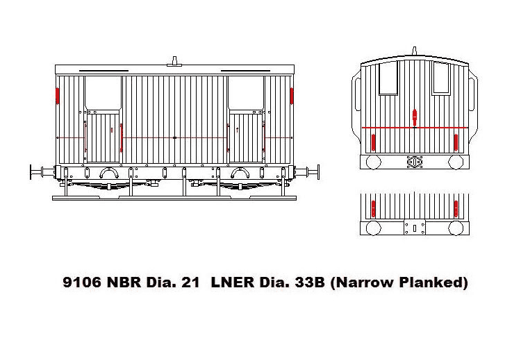NBR Dia. 21 LNER Dia. 33B brake van (narrow planked)